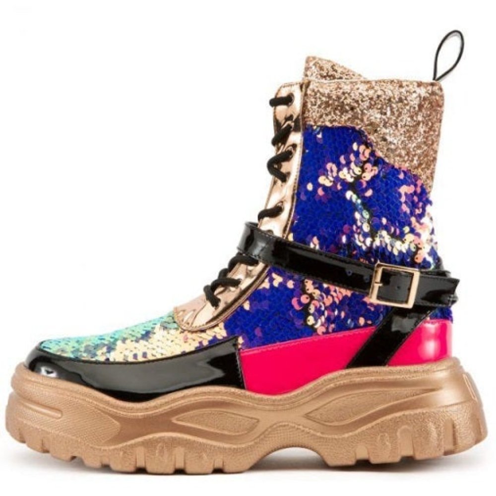 Cape Robbin Women's Multi Color Sequin Combat Boots